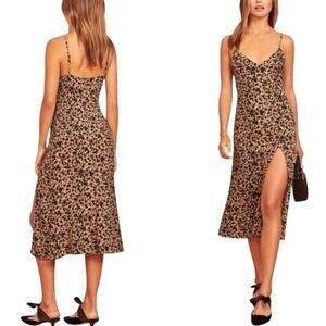 REFORMATION Crimini Midi Slip Dress Size 10 Blitz Leopard Print